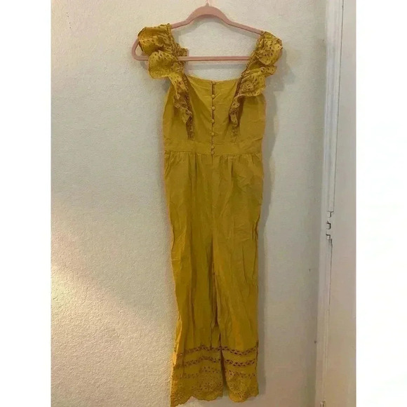 Madewell Mustard Yellow Eyelet Frilled Strap Jumpsuit Size 00 - Picture 2 of 10
